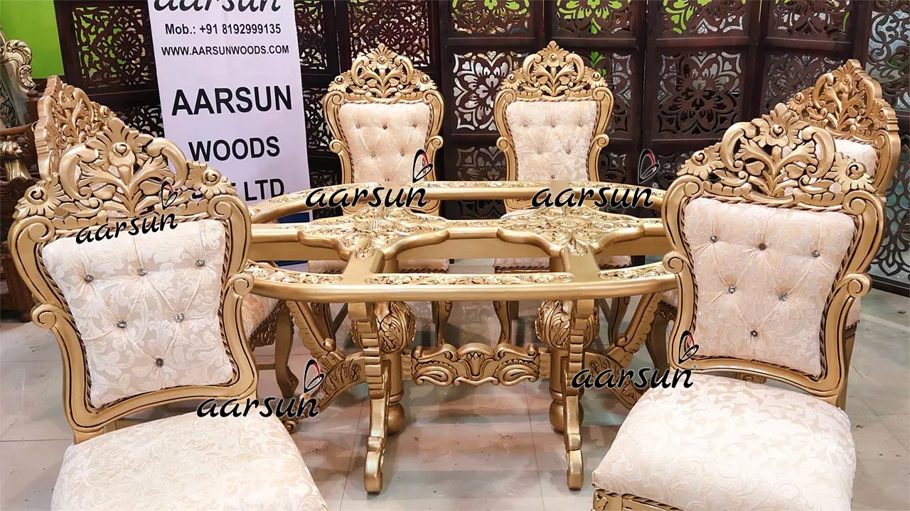 6 Seater Antique Gold Oval Dining Set view 3