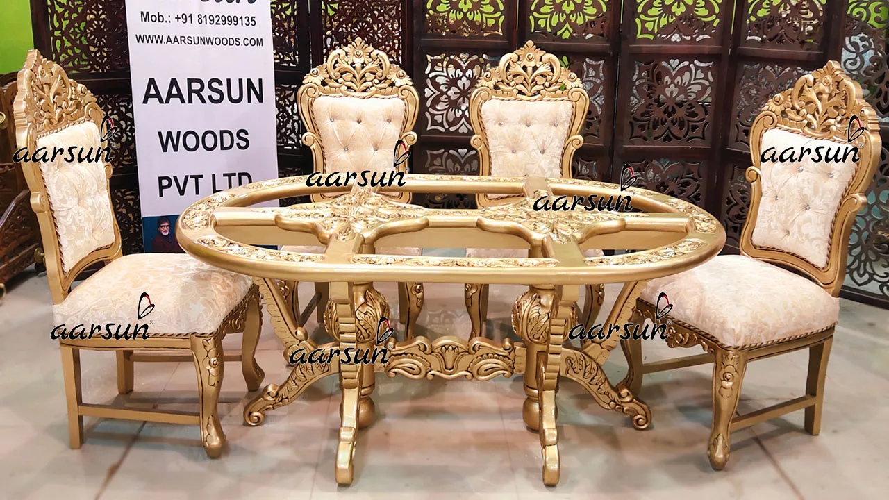 6 Seater Antique Gold Oval Dining Set view 5