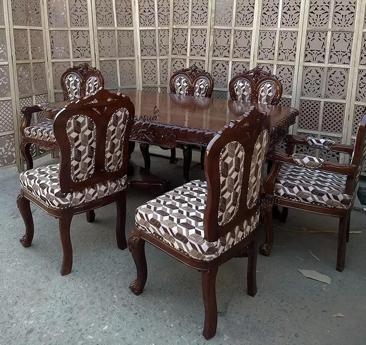 6 Seater Solid Wood Dining Set – Dark Finish view 4