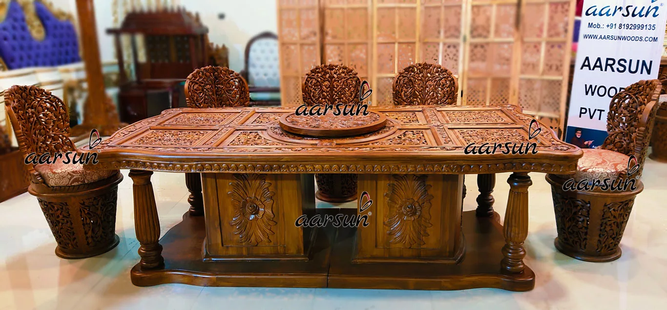 8 सीटर में पूरी तरह हाथ से नक्काशीदार डाइनिंग सेट