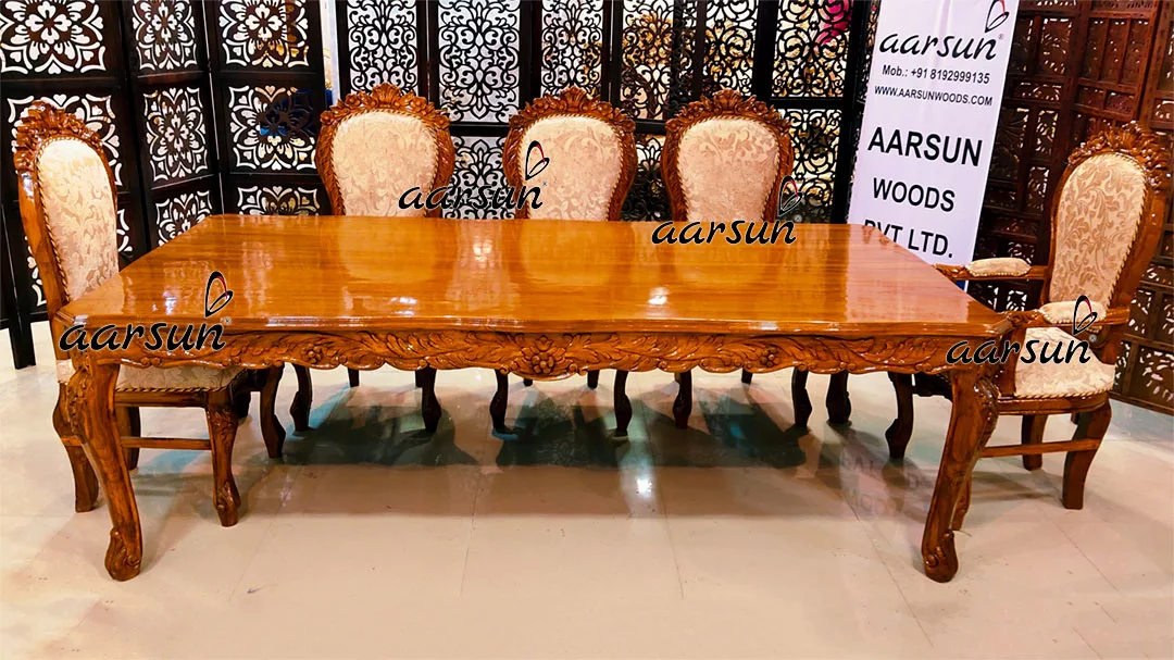 8 Seater Elegant Dining Set in Glossy Teak Finish view 4