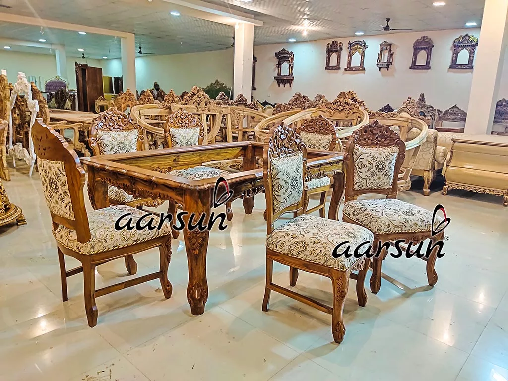 6 Seater Dining Set in Teak Wood Matte Finish view 3