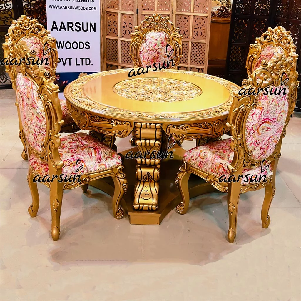 6 Seater Round Dining Set with Double Carved Chairs view 5