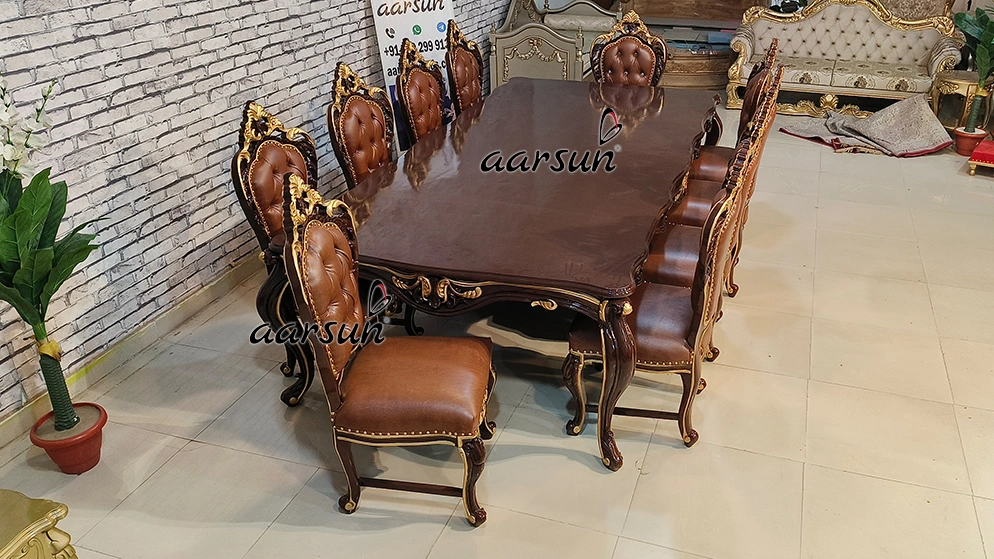 भोजन कक्ष के लिए हाथ से नक्काशीदार भोजन सेट दृश्य 5
