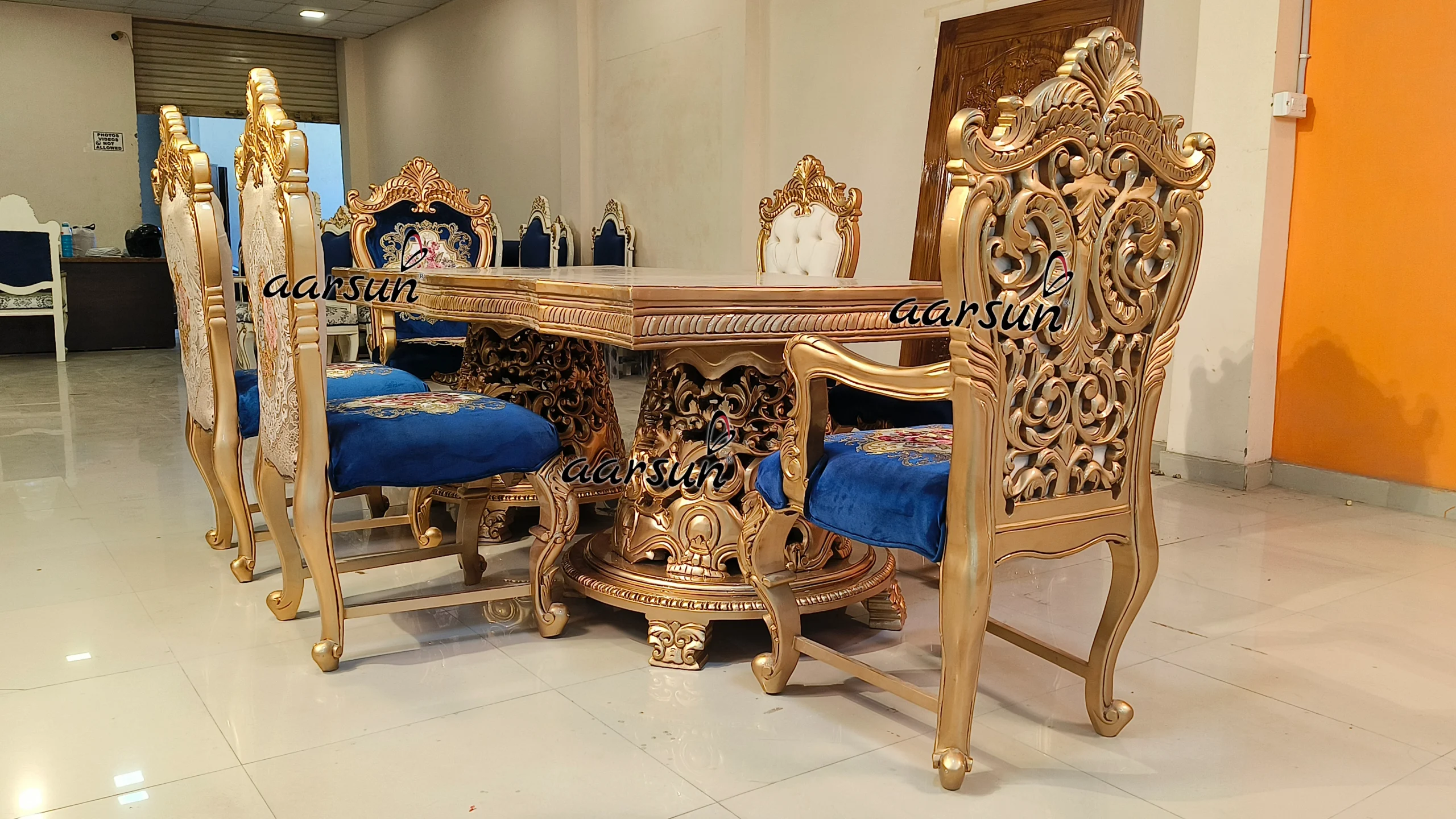 Double Carved 6 Seater Dining in Teak Wood view 5