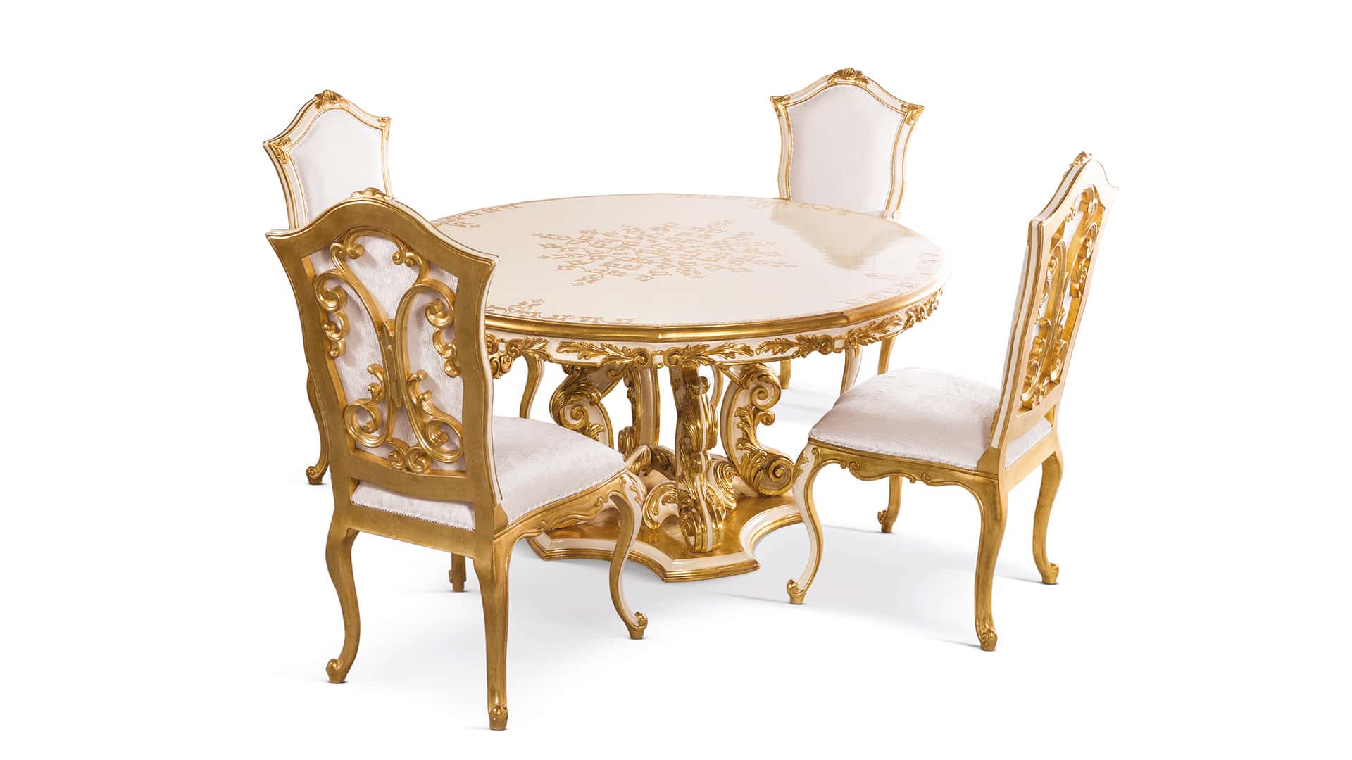 4 Seater Royal Gold Dining Set in White & Gold Polish view 3