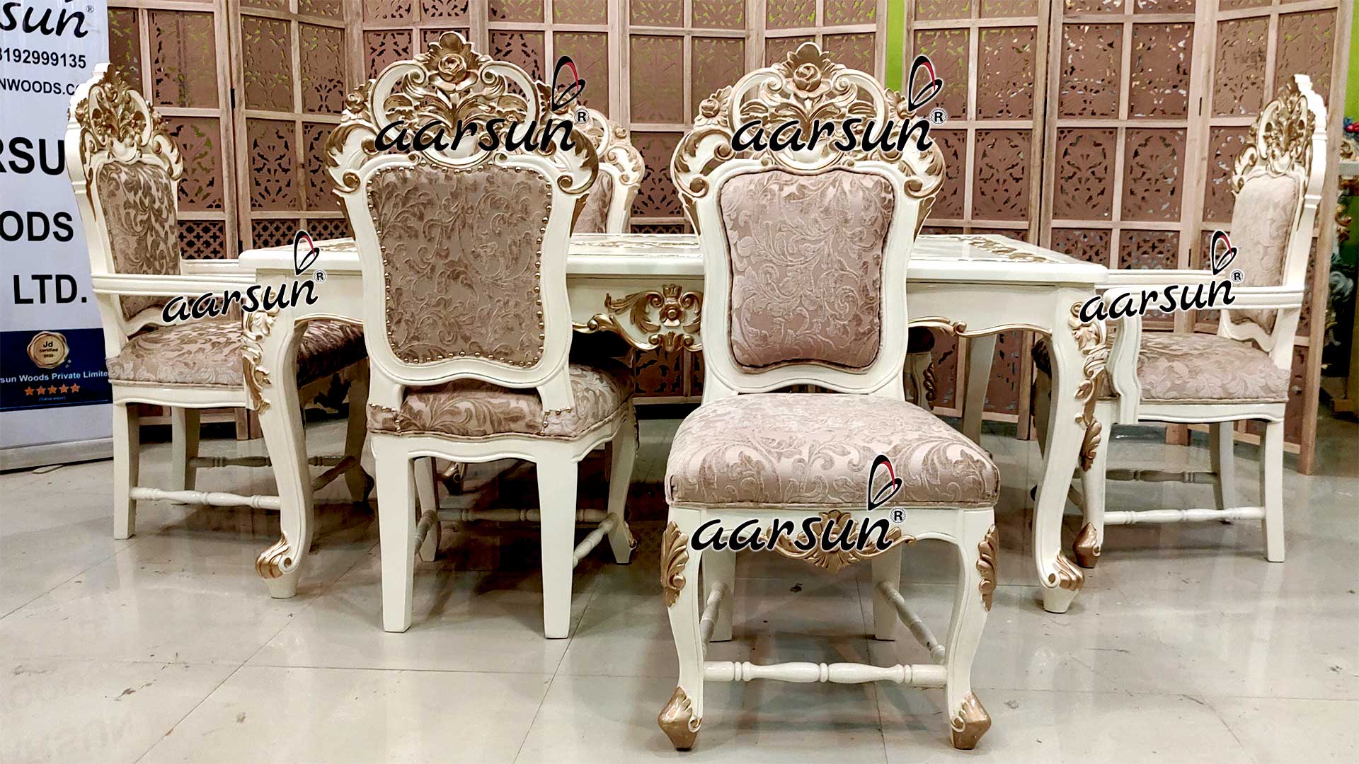 Dining Set in White & Gold view 3