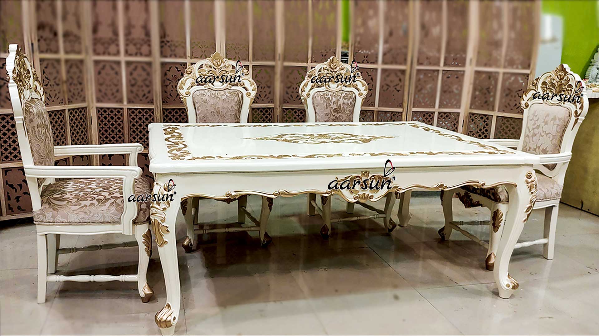 Dining Set in White & Gold view 7