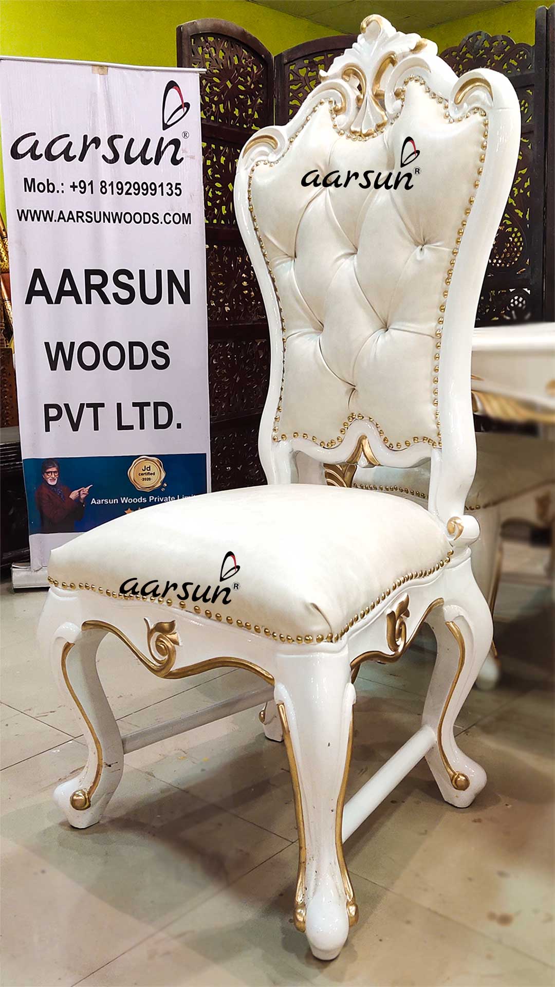 Royal Dining Set 6 Seater in White & Gold view 6
