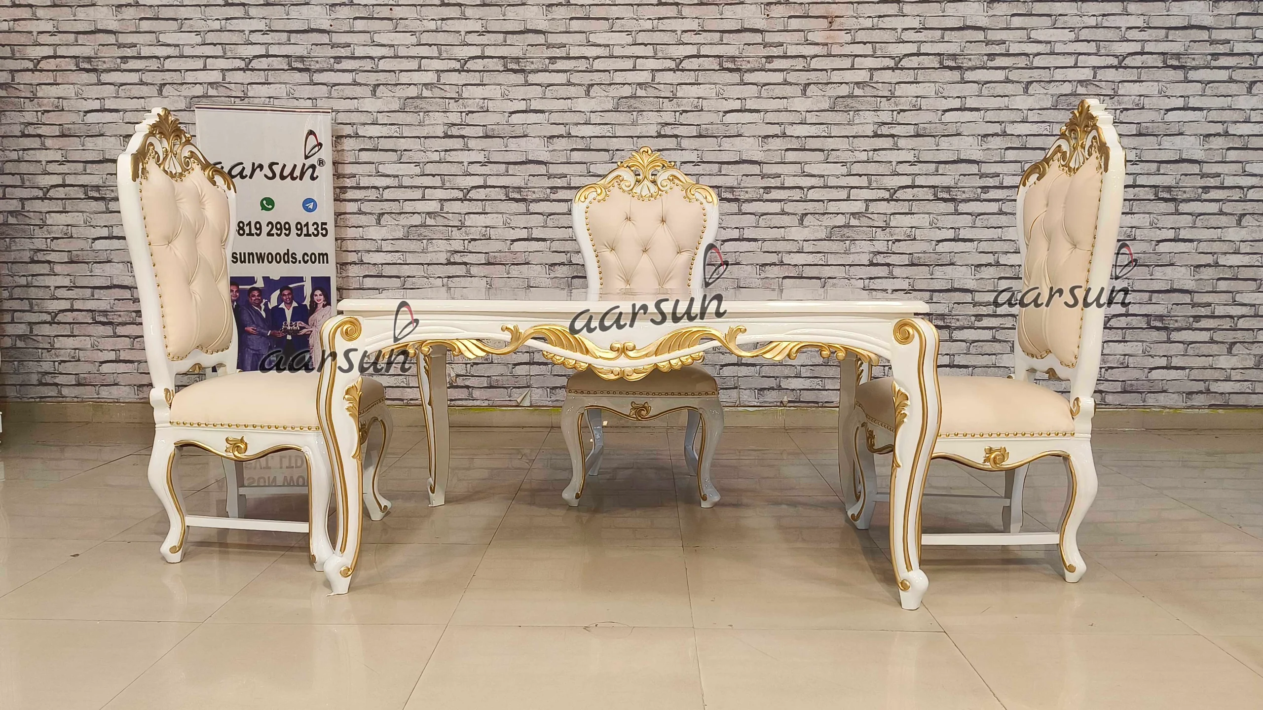 04 Seater Dining Set With White Marble Top view 5