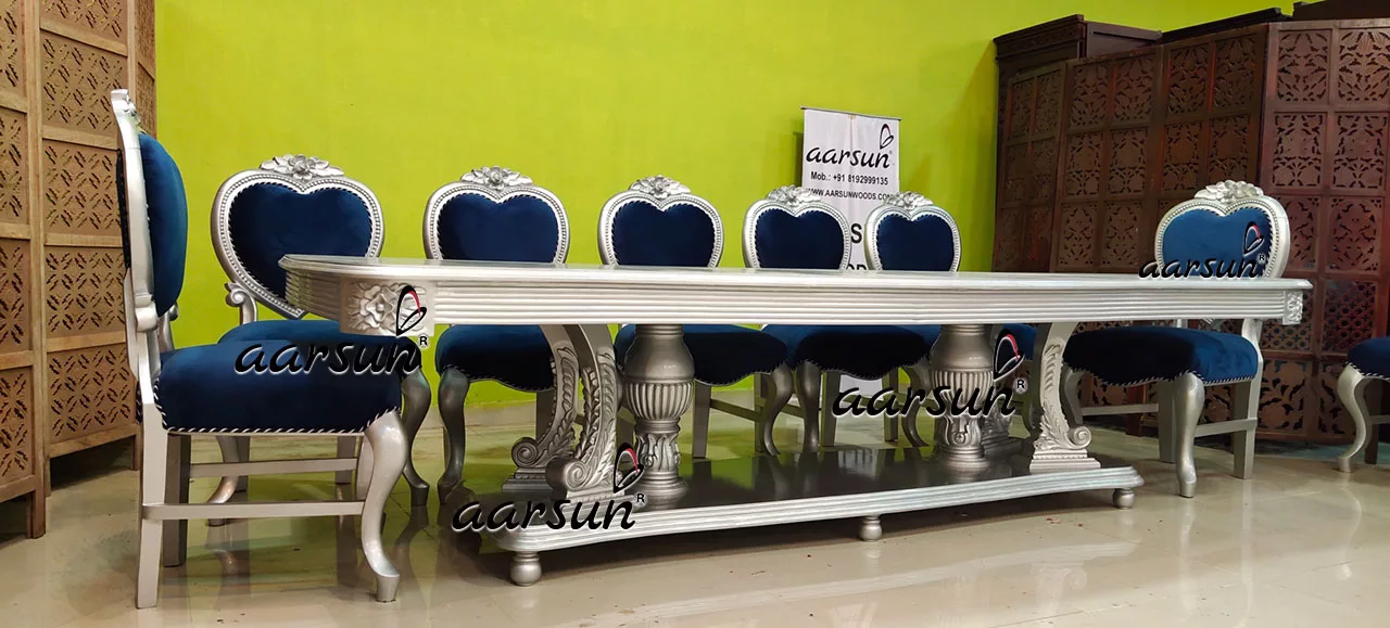 12 Seater Silver Painted Dining Set view 4