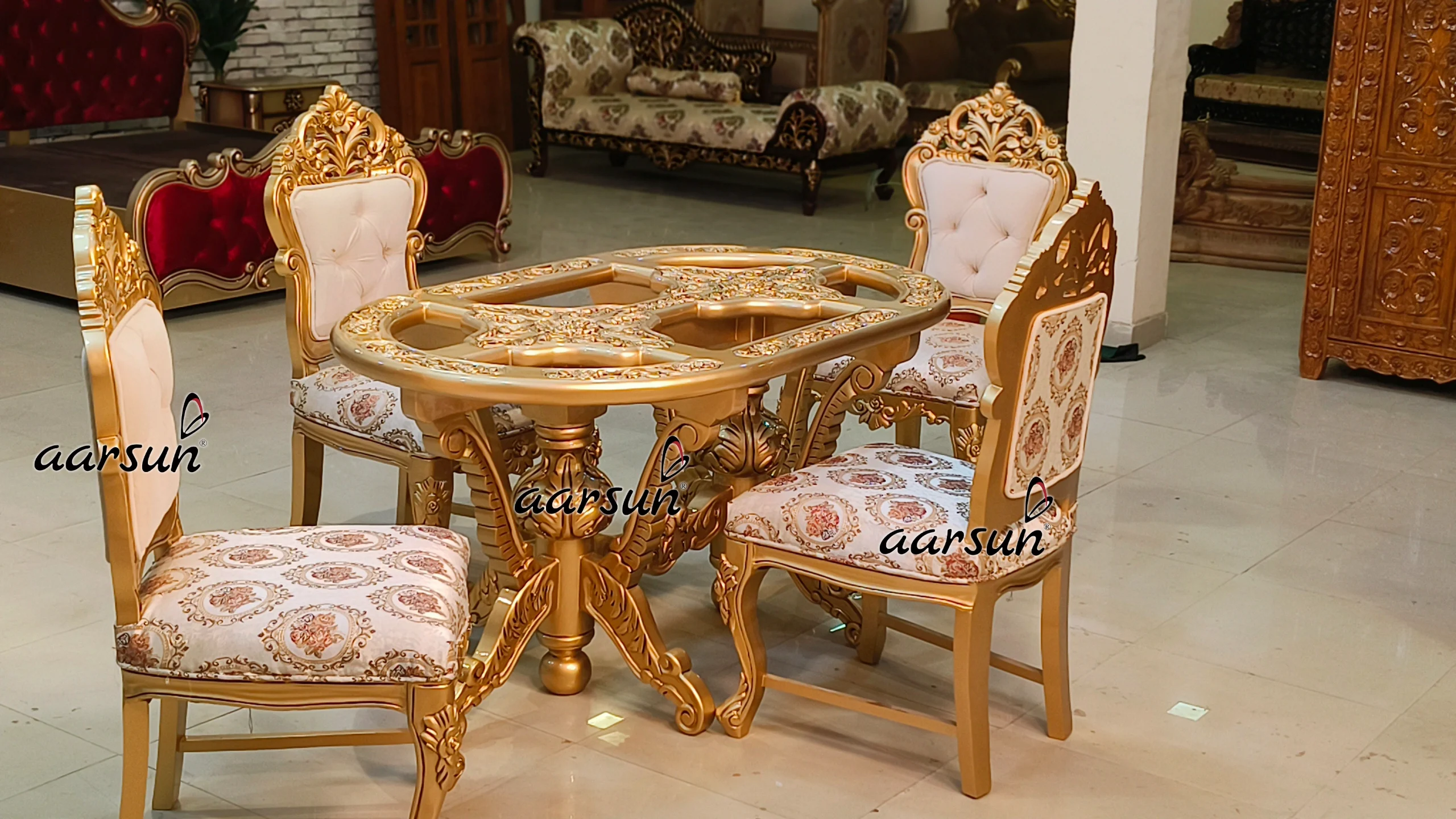 4 Seater Antique Gold Dining Set