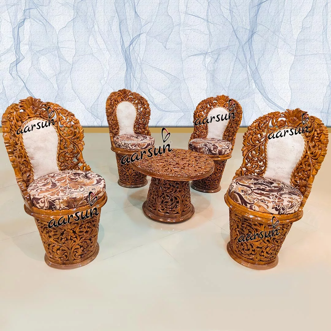 4 Seater Coffee Table with Chair in Teak Wood