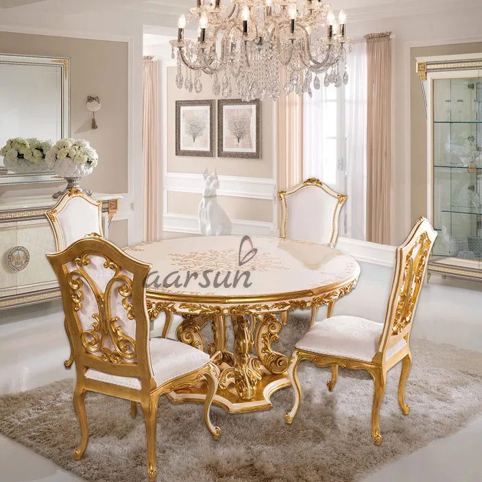 4 Seater Royal Gold Dining Set in White & Gold Polish