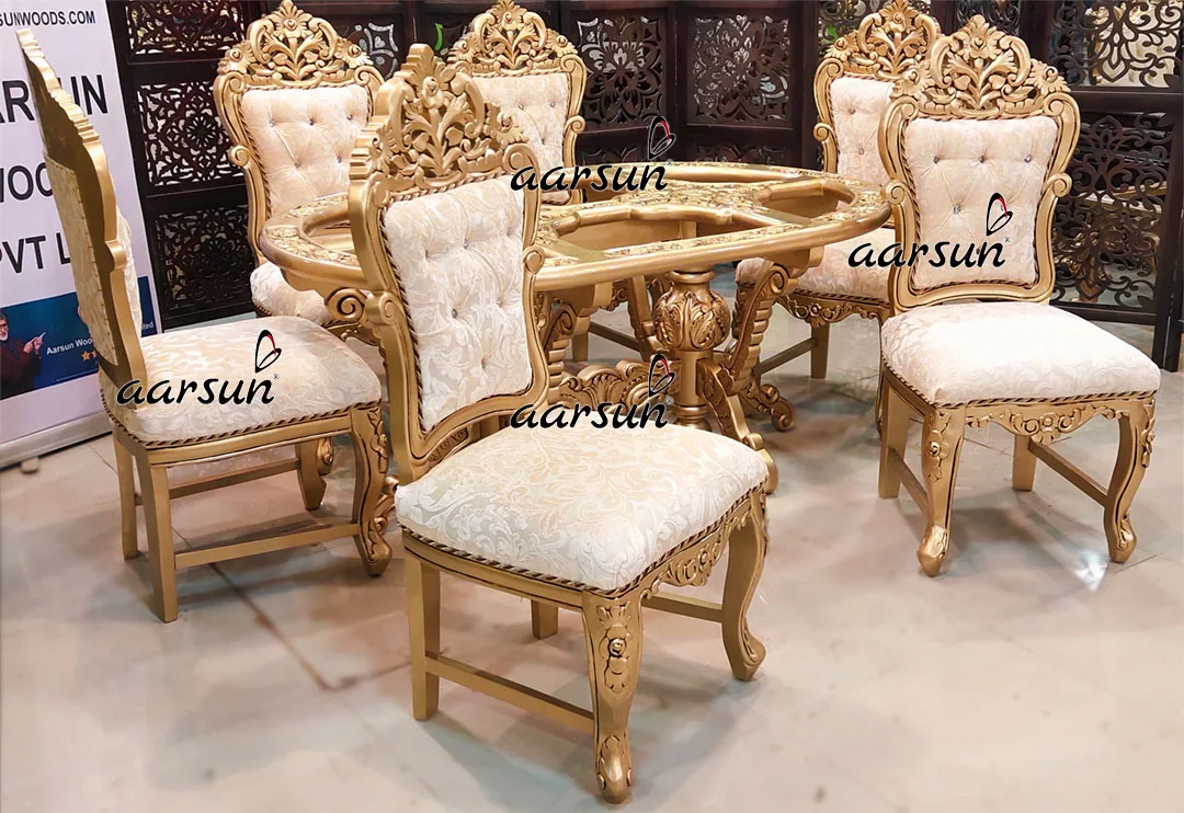 6 Seater Antique Gold Oval Dining Set view 6