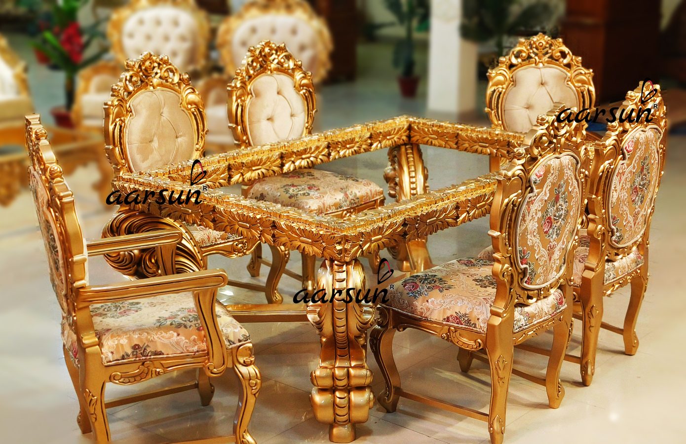 6-Seater Dining Set in Antique Gold Finish view 3