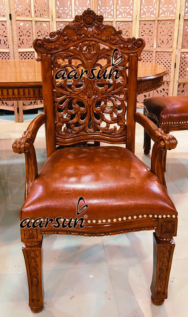 6 Seater Dining Set in Teak Wood Teak Glossy Finish view 3