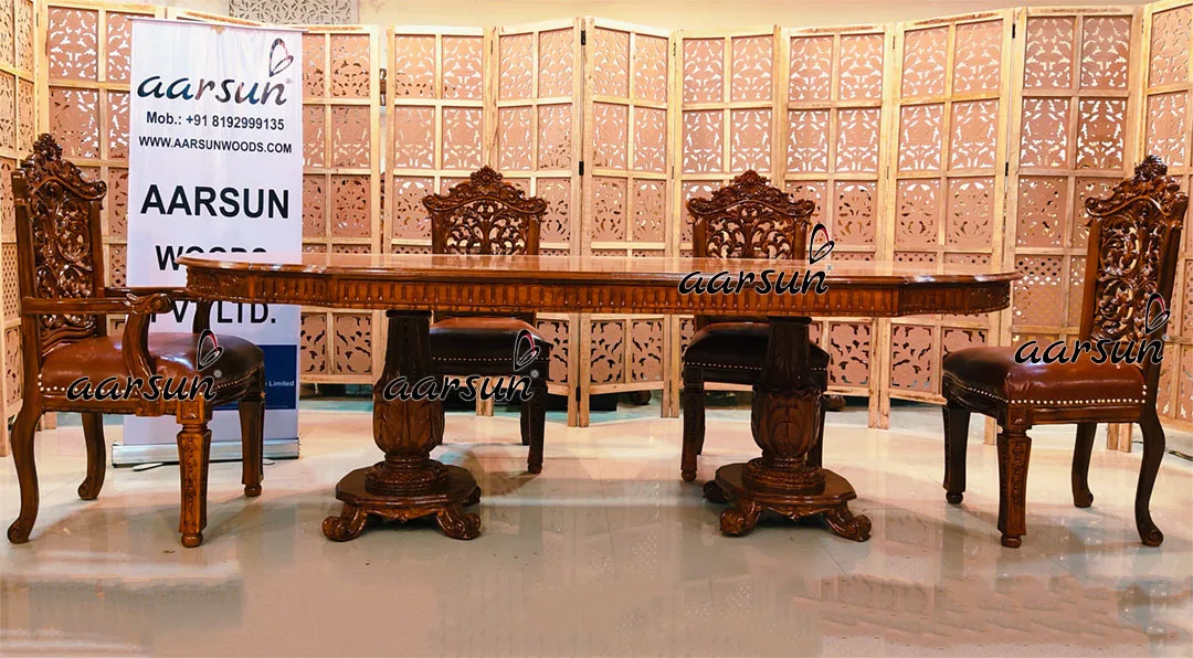 6 Seater Dining Set in Teak Wood Teak Glossy Finish view 4