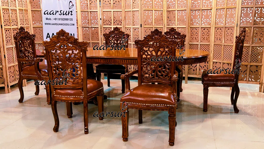 6 Seater Dining Set in Teak Wood Teak Glossy Finish view 5