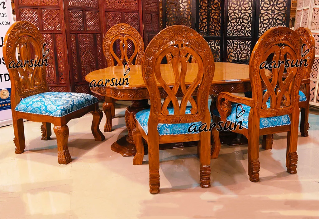 6 Seater Honey Finish Dining in Teak Wood