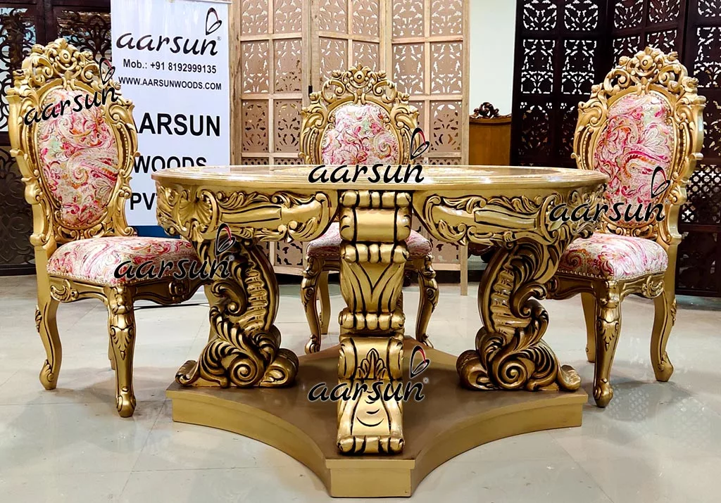 6 Seater Round Dining Set with Double Carved Chairs view 3