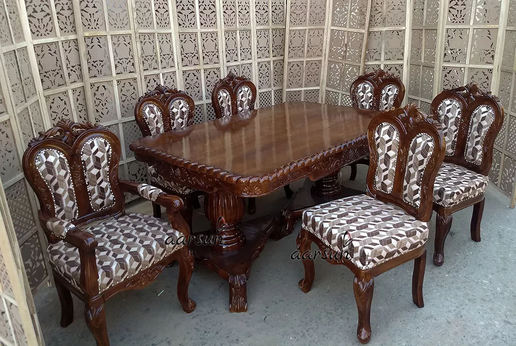 6 Seater Solid Wood Dining Set – Dark Finish view 3