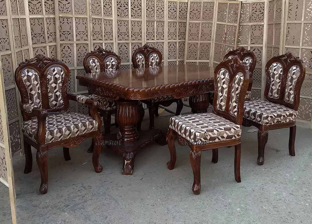 6 Seater Solid Wood Dining Set – Dark Finish