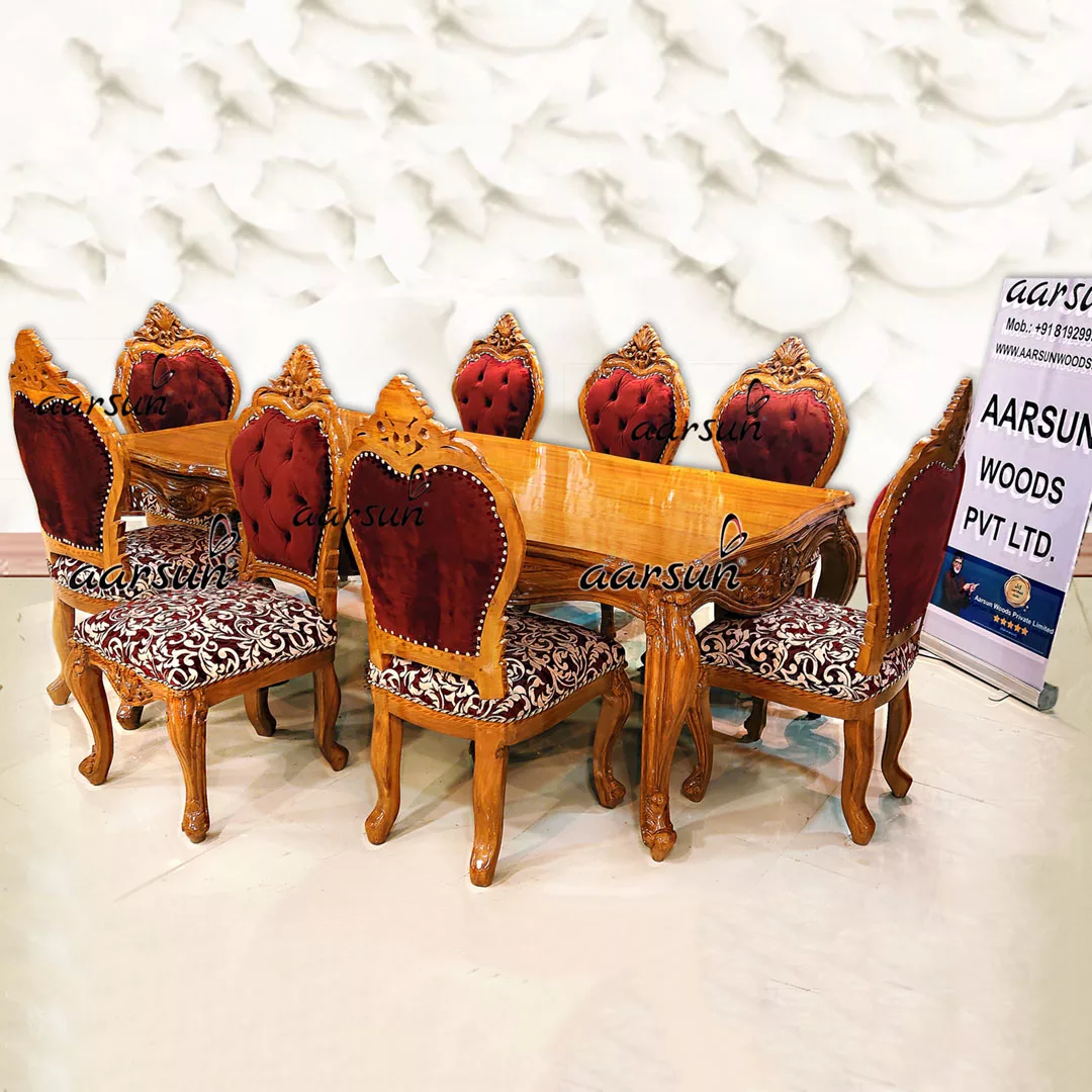 8 Seater Dining Glossy Teak Wood Finish