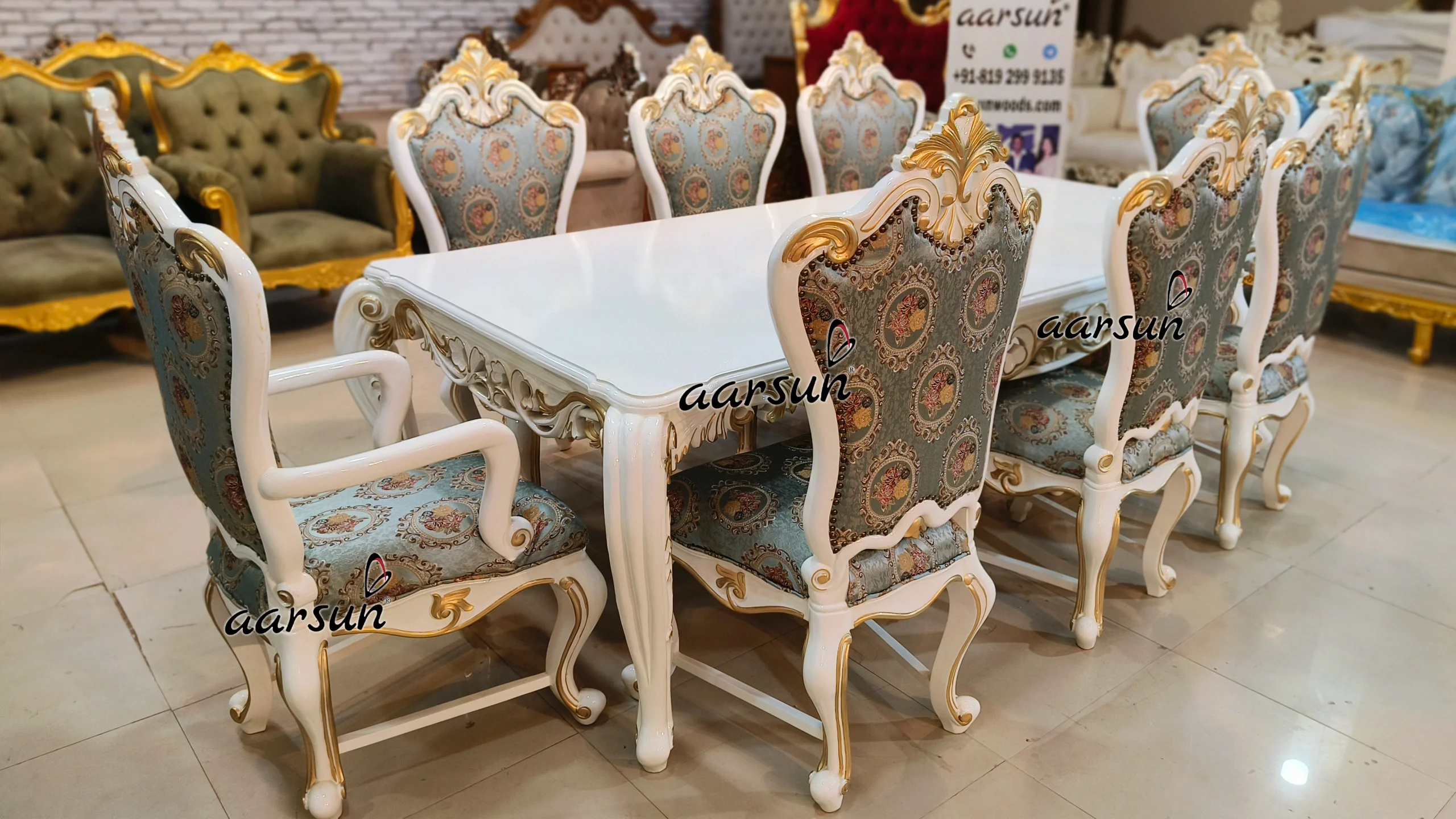 8 Seater Dining Set In White Deco Paint