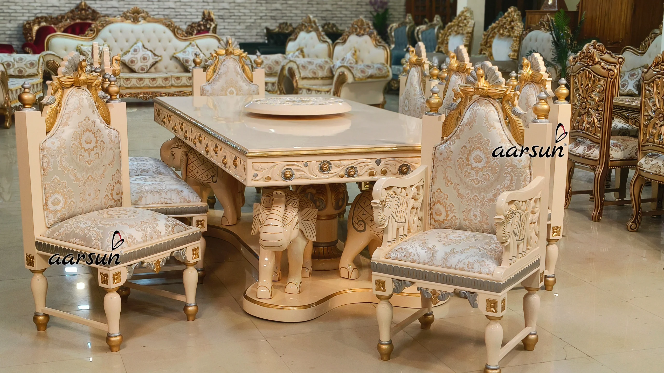 8 Seater Dining with Elephant Base view 2