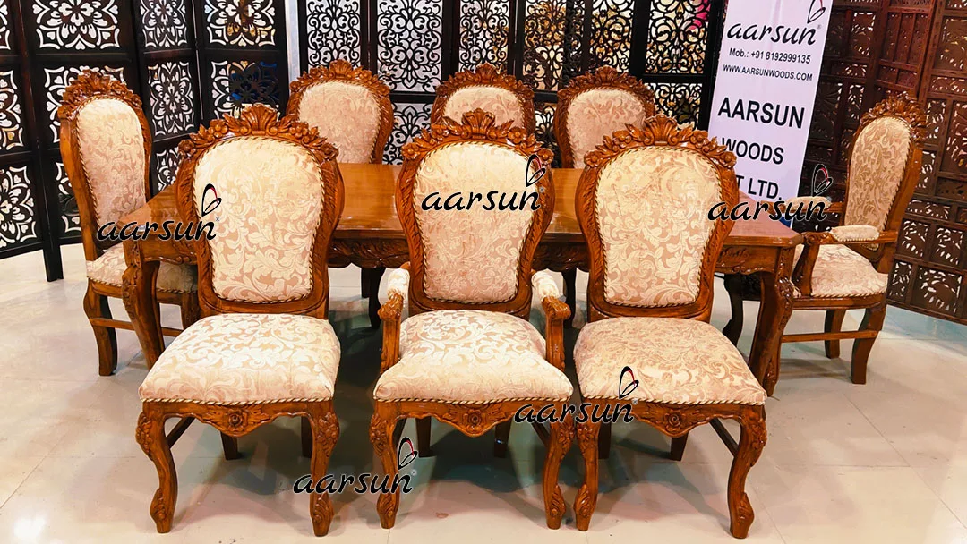 8 Seater Elegant Dining Set in Glossy Teak Finish view 3