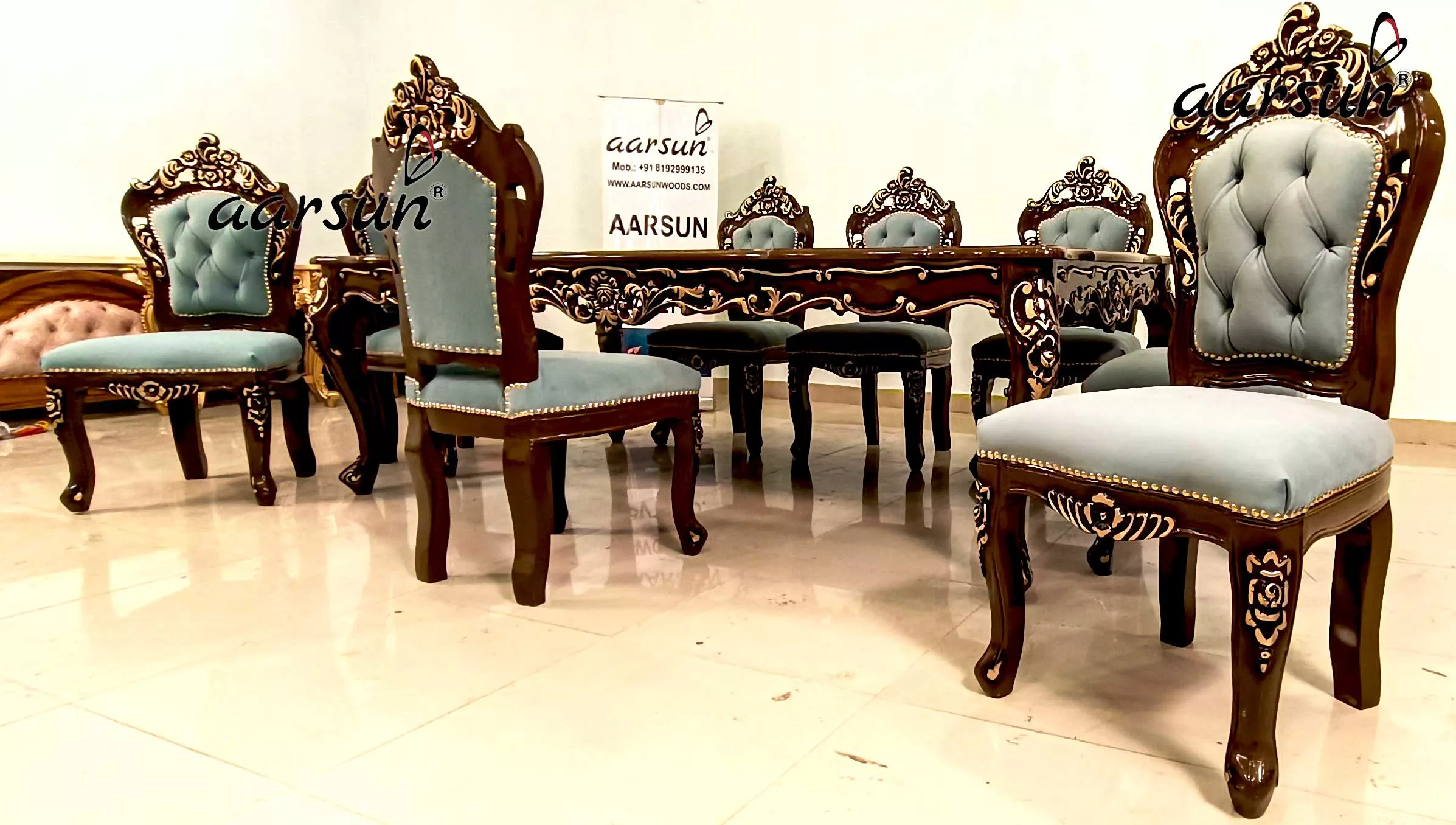 8 Seater Royal Dining Set in Solid Wood view 4