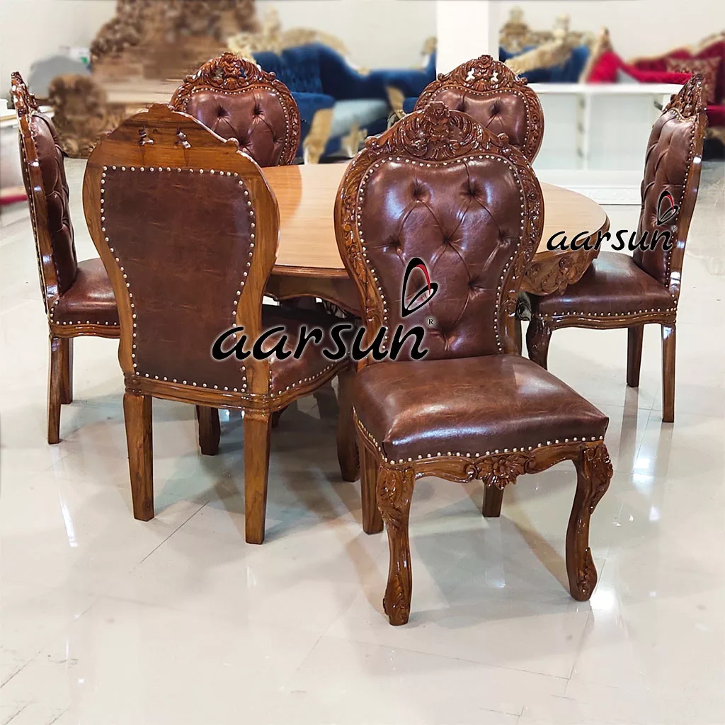 Carved Dining Set in 6 Seater