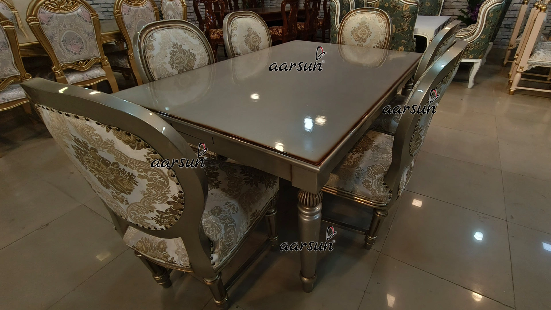 Champagne Gold 6-Seater Dining Table Set view 3