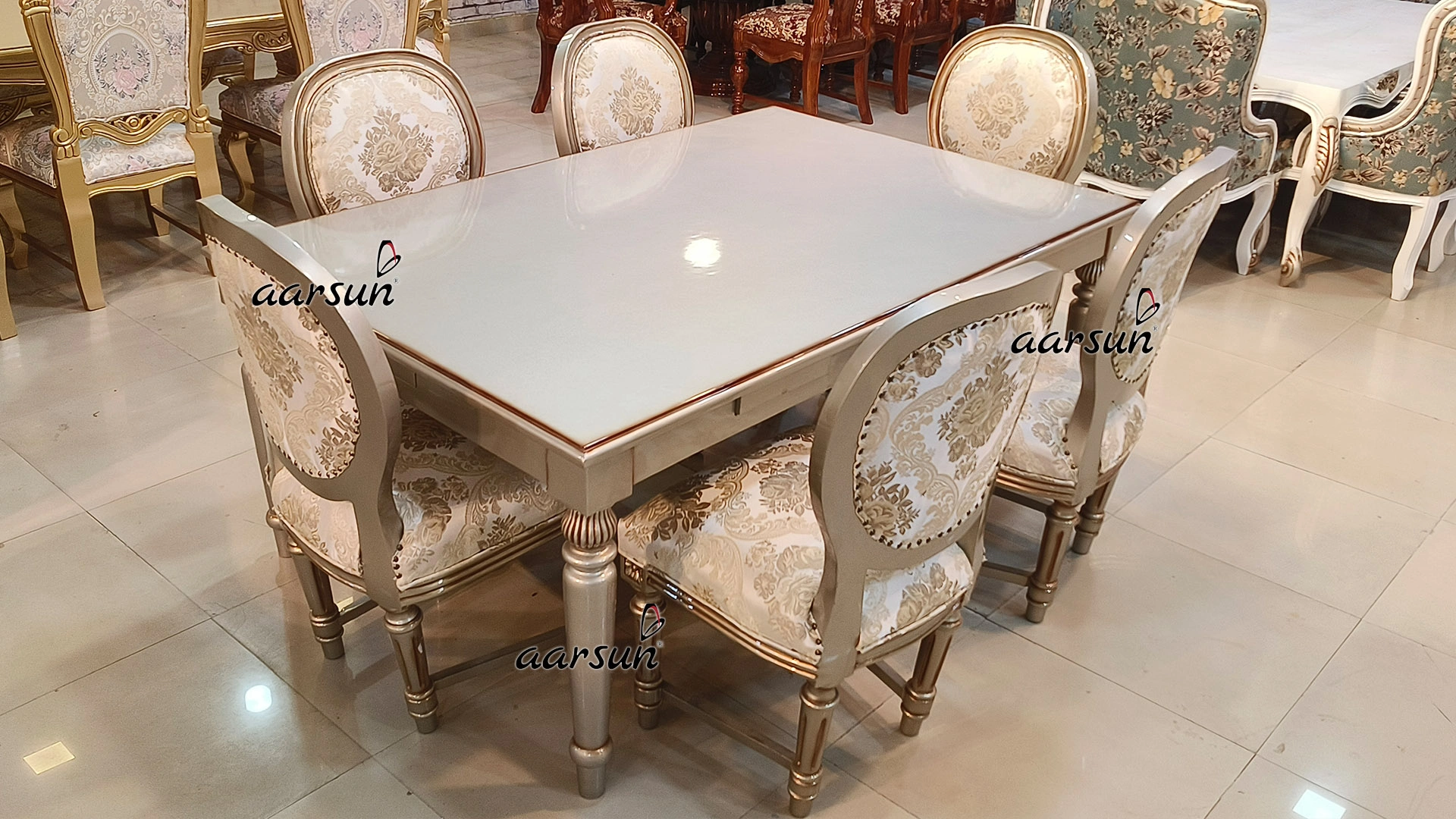 Champagne Gold 6-Seater Dining Table Set view 4