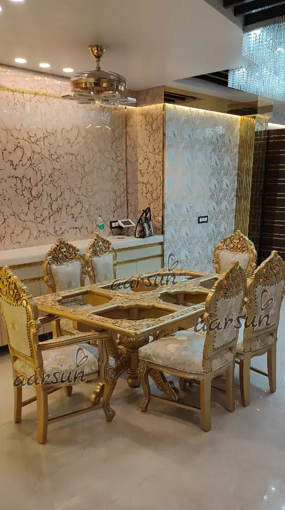 Designer 6 Seater Dining Table in Royal Gold view 3