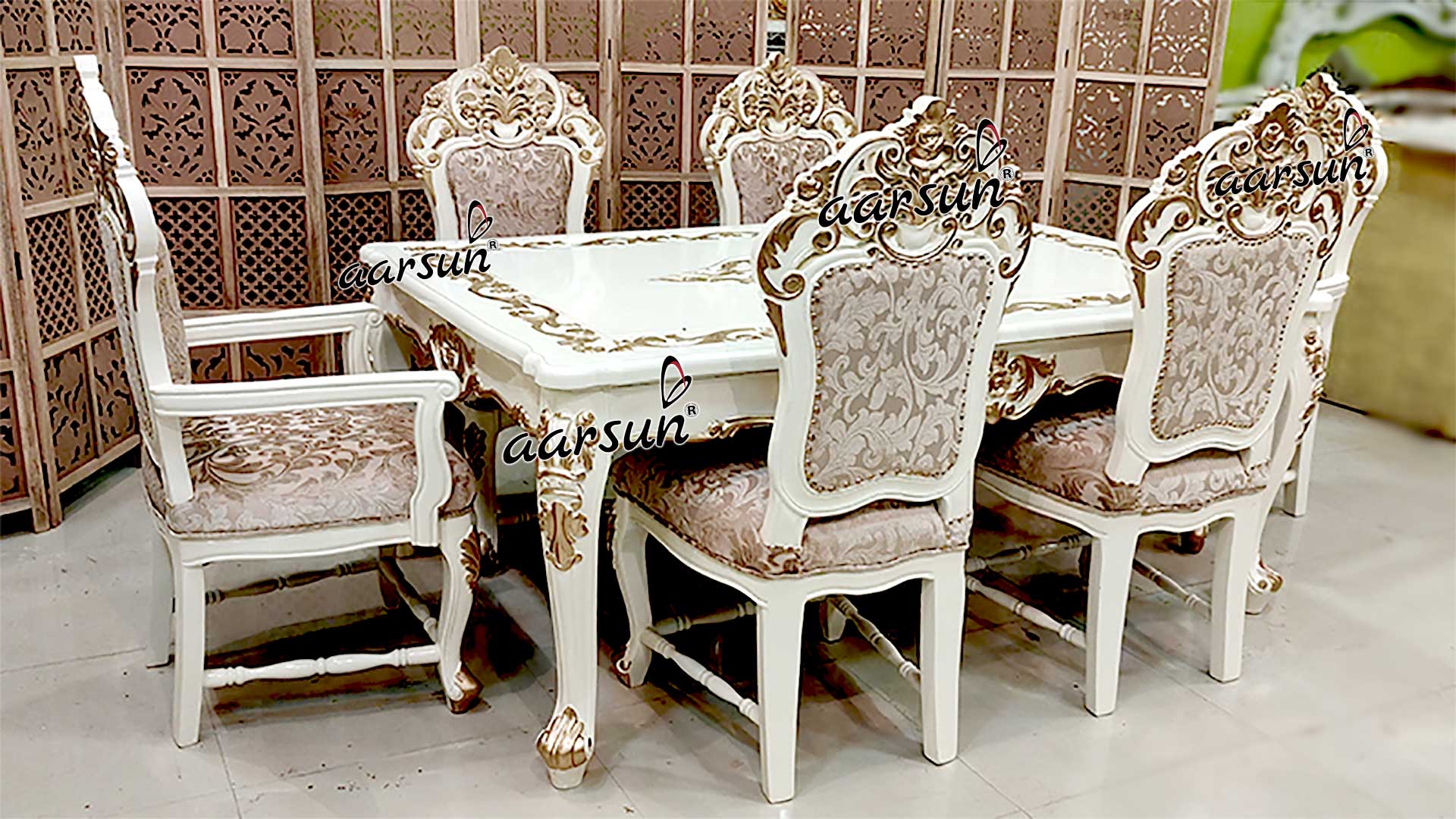 Dining Set in White & Gold view 8