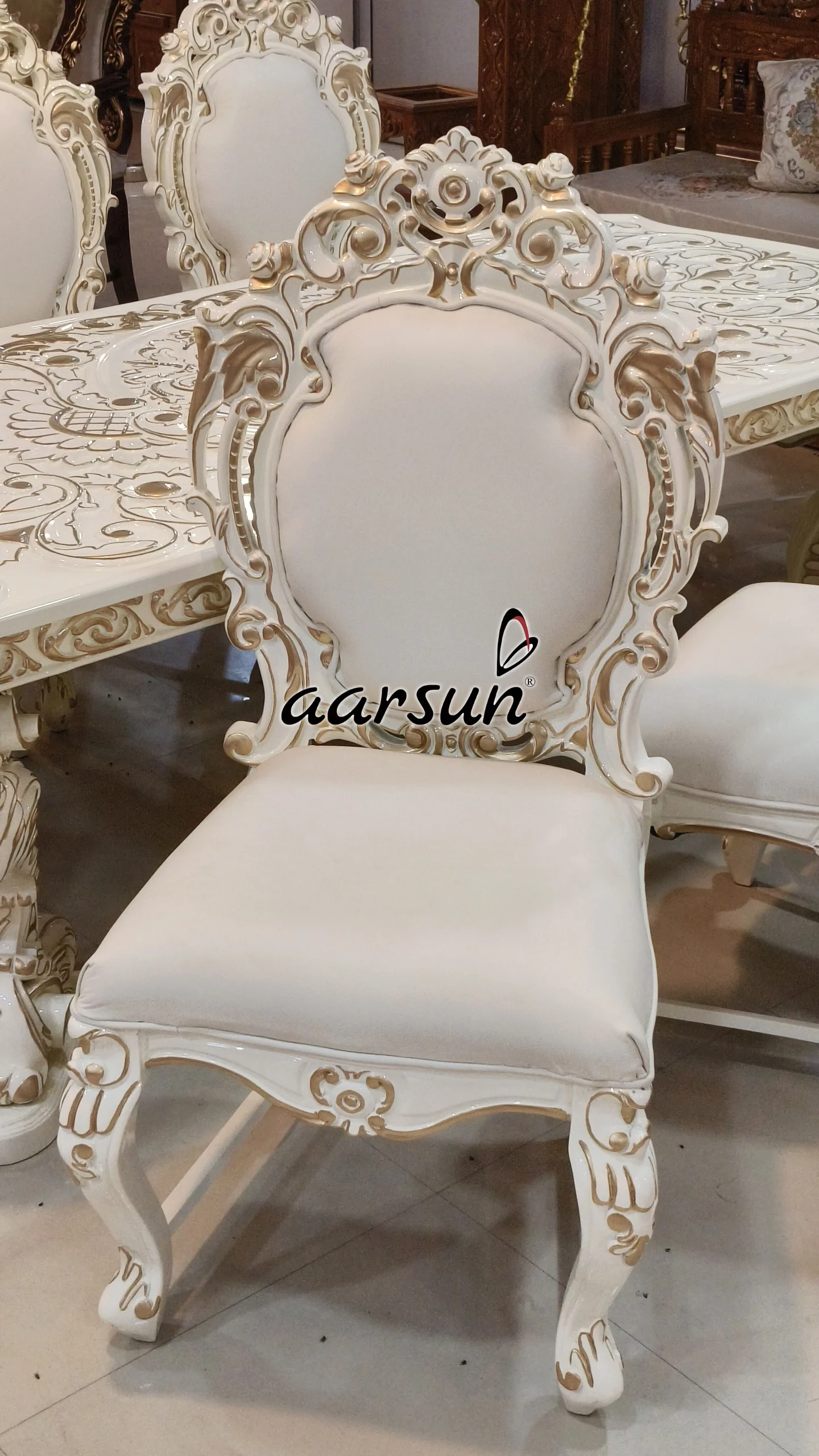 Dining Table Set in classic white finish view 6