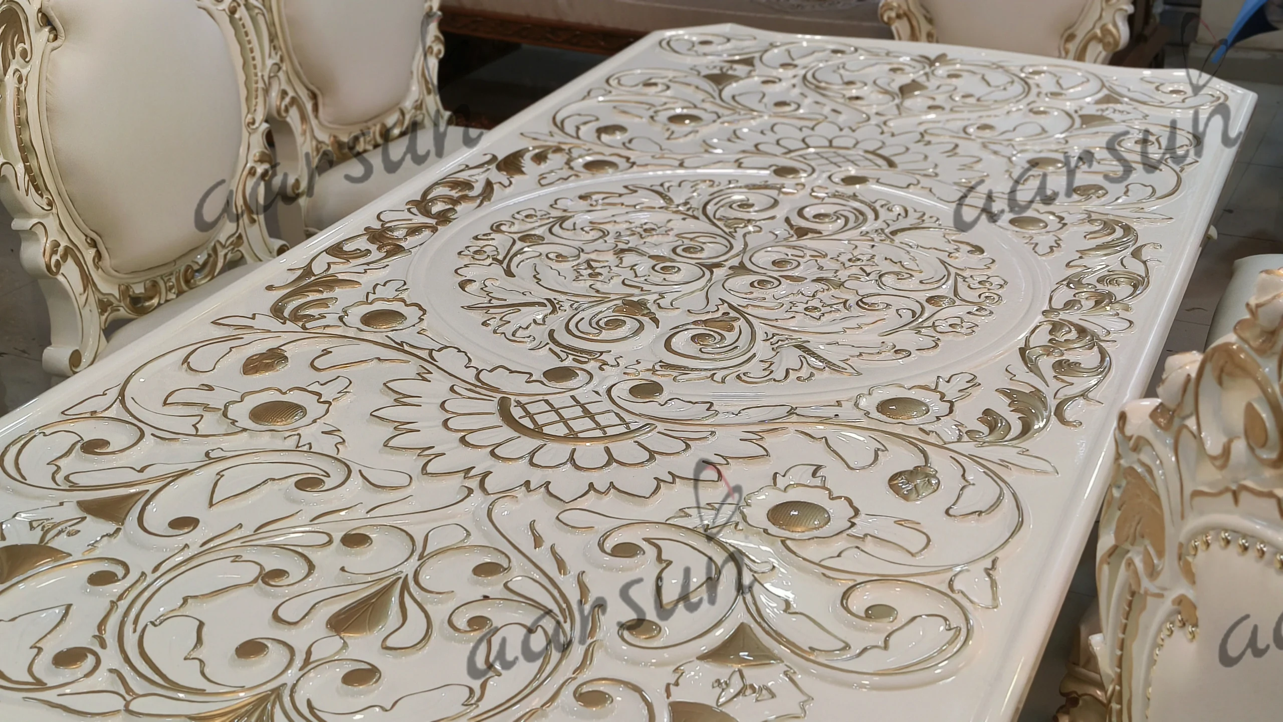 Dining Table Set in classic white finish view 7