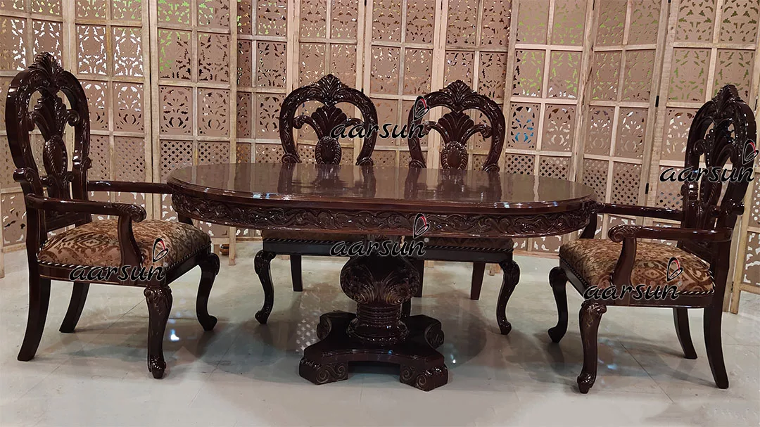 Double Carved Dining Chairs with Oval Table view 3