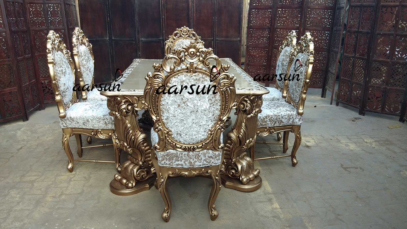 Dual Carved Dining Set with Gold Polish view 3