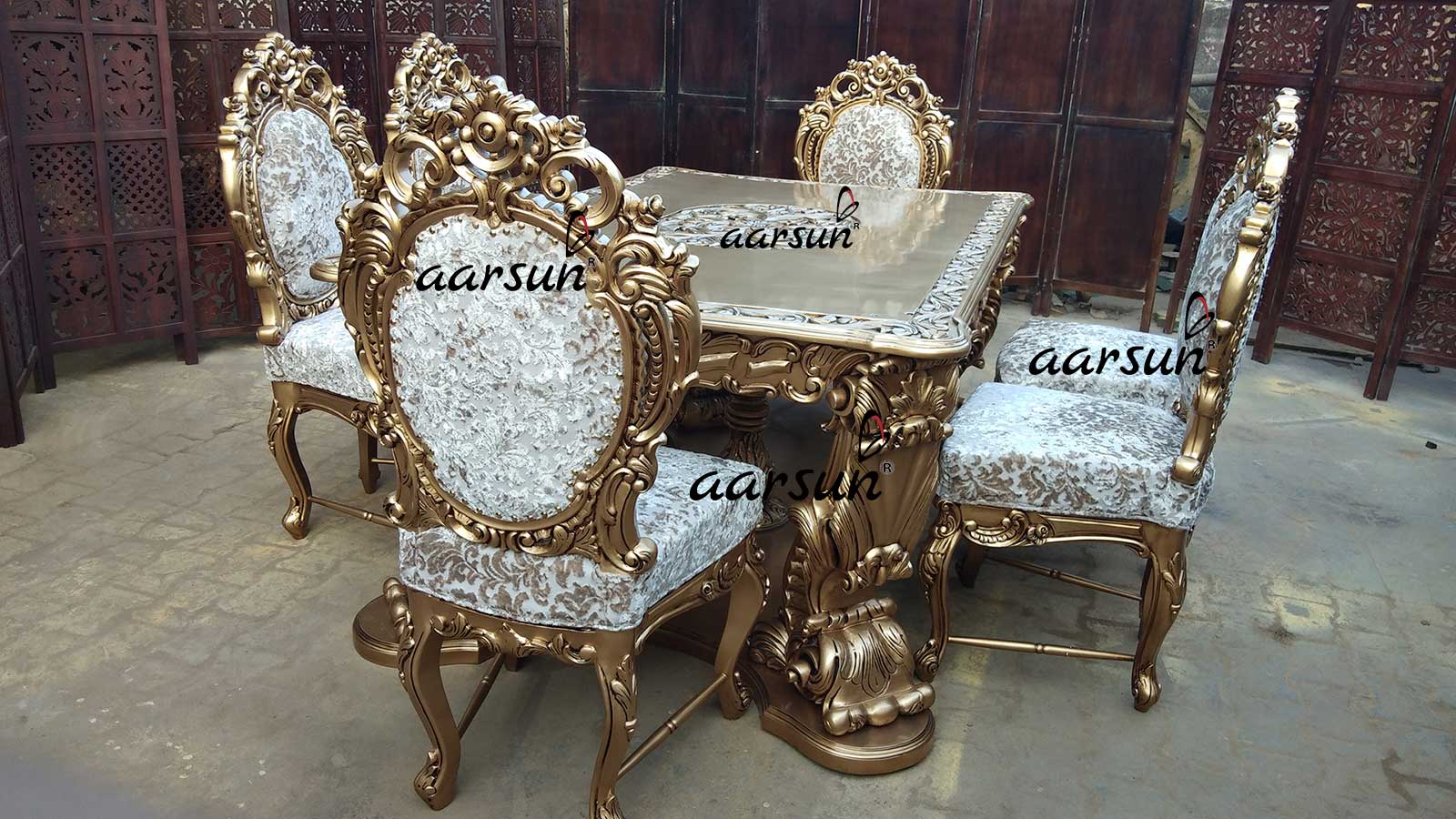 Dual Carved Dining Set with Gold Polish view 8