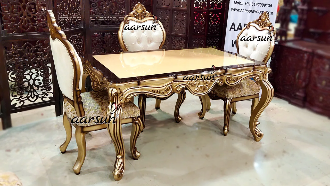 Gold & Brown Dual Shade 4 Seater Dining Set Custom Made view 2