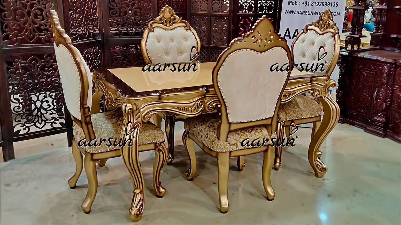 Gold & Brown Dual Shade 4 Seater Dining Set Custom Made view 3