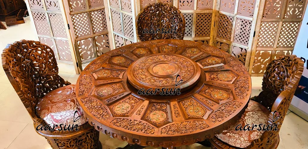 Hand Carved 4 Seater Round Dining Set view 3