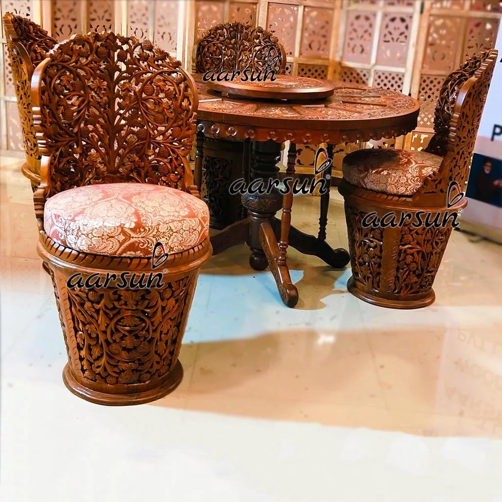 Hand Carved 4 Seater Round Dining Set view 4