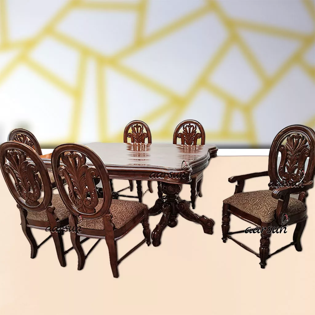 Handcarved Wooden 6 Seater Dining Set