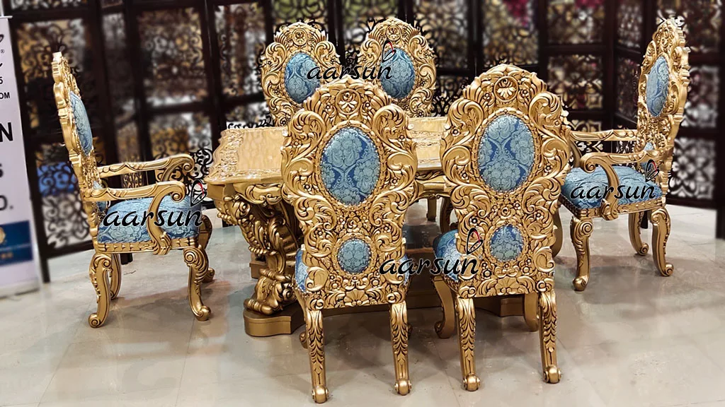 Handcrafted Royal Dining Set in Antique Gold Finish view 3