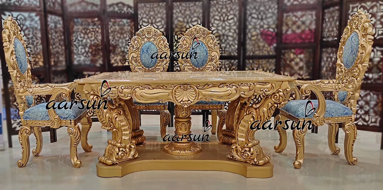Handcrafted Royal Dining Set in Antique Gold Finish view 4
