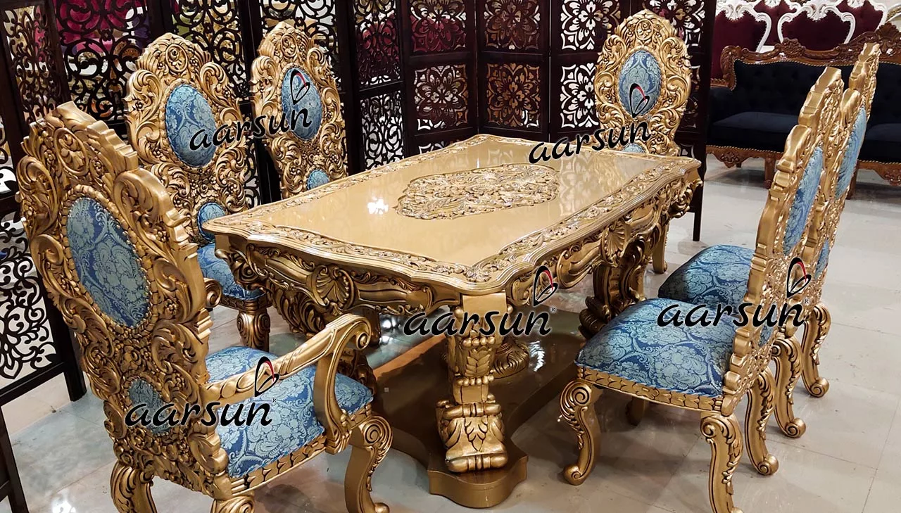 Handcrafted Royal Dining Set in Antique Gold Finish view 5
